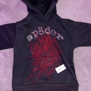 Black Rhinestone Spiderweb Hoodie with 'Spoder' Logo